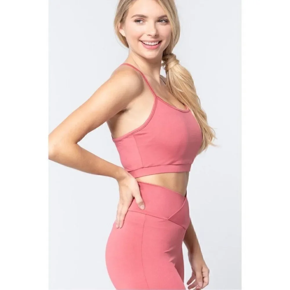NWT - 2 Cami Bra Top Workout Criss Cross  Burgundy and Rose Pink -Size Large